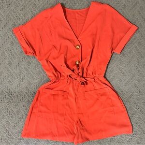 Vibrant Orange Button-Up Romper